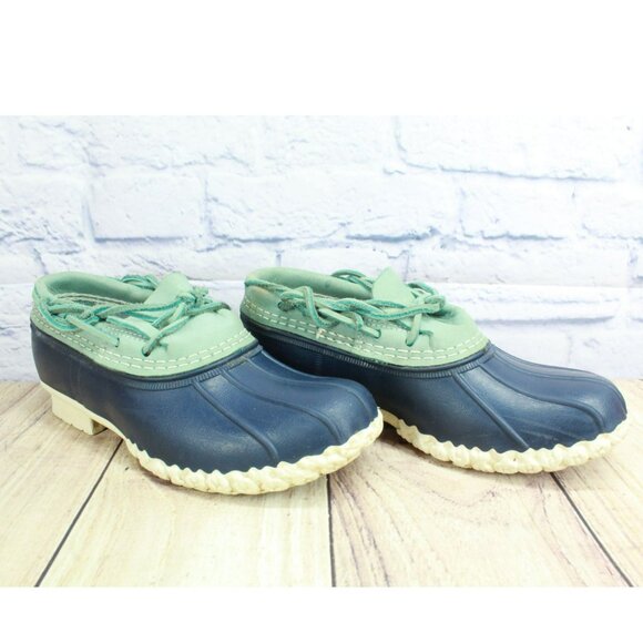 LL Bean Blue Rubber Slip On Unlined Moccasin Low Ankle Duck Boots Size 7 M - Picture 3 of 10